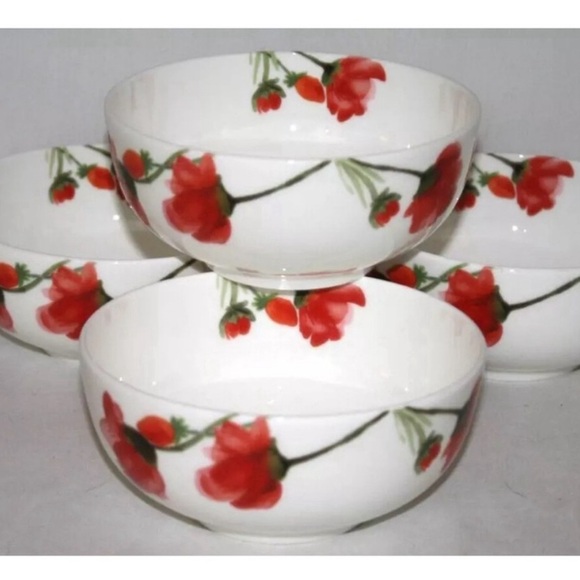 Mikasa Other - Mikasa Kiera Red Poppy Floral Porcelain 6” Soup Salad Cereal Bowls Set of 4 New